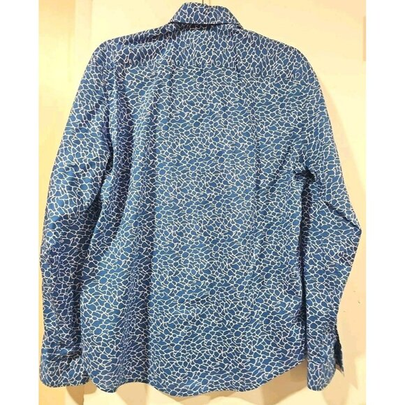 Poggianti 1958 Button Up Long Sleeves Shirt Men's 40 15 3/4 Abstract Blue White - Picture 3 of 10